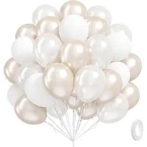 60pcs Double Stuffed Pearl Balloons 12inch, Pearl White Balloons, White Latex Balloon for Wedding Bridal Shower Birthday Party Decorations