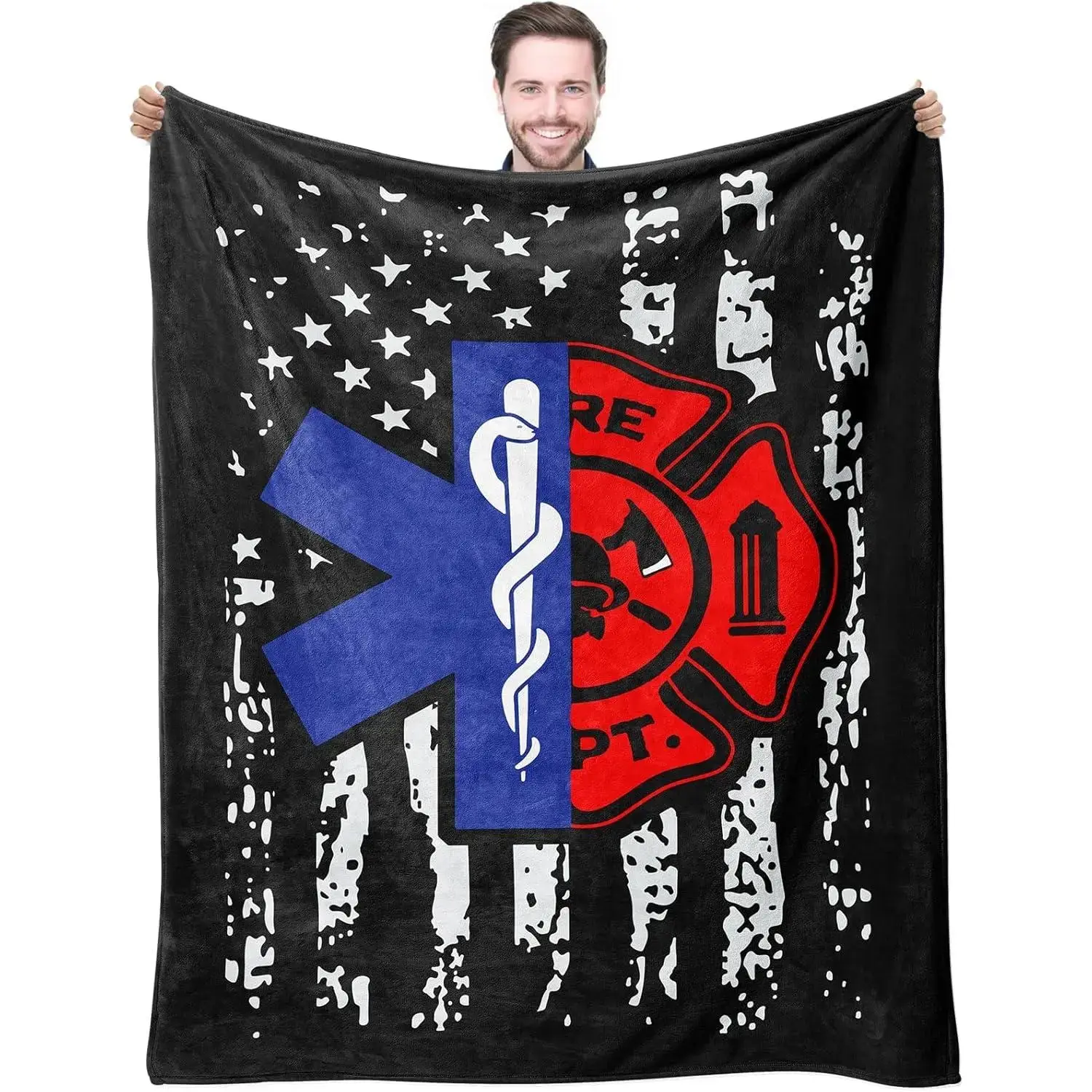 Firefighter EMT Throw Blankets Birthday Gift Idea for Men Dad Husband Son Friend 60x50 - Practitioner Fireman Firewoman EMS Blanket For Fire Fighter FD Department First in Last Out Responder