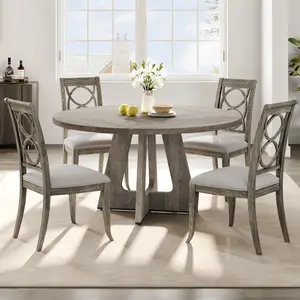 Garvee Farmhouse Round Dining Table for 4-6 – 47 Inch Large Wooden Kitchen & Dining Room Furniture – Sturdy Cross Pedestal Base – Rustic Style for Home, Living Room, Kitchen – Table Only, No Chairs