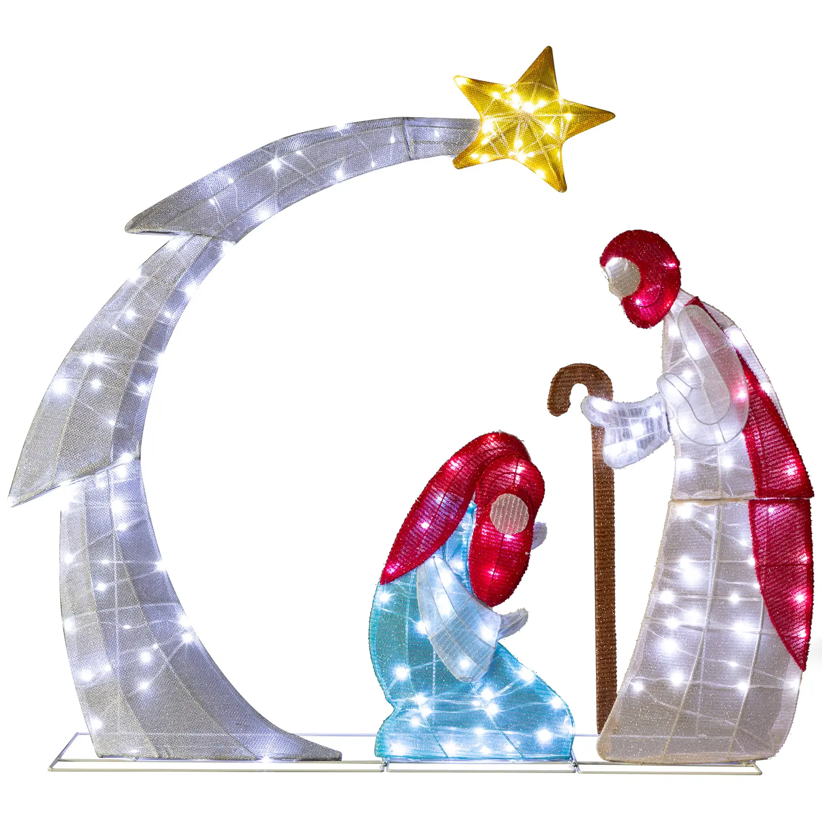 3.7FT Lighted Nativity Scene Outdoor Christmas Decoration with LED Lights, Light up Outdoor Religious Decor with Jesus, Mary, Holiday Yard Decoration for Christian Families, Moon Shape