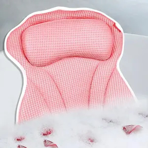 Bath pillow bath pillows for tub neck and back support bathtub pillows for head and neck with 6 strong nonslip suction cups 4d air mesh bath accessories spa gifts for womenpink