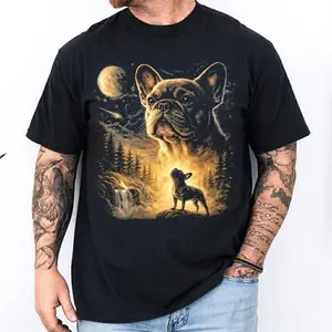 French Bulldog Howling To The Moon T-Shirt, Vintage Graphic Dog Lover Shirt, Gift Bulldog Mom, 90s Full Moon Dog Shirt, Silly Frenchy Shirt