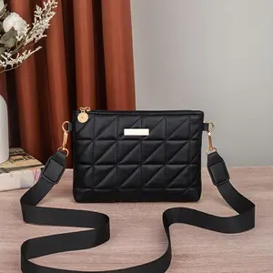 Fashionable Solid Color Quilted Design Crossbody Bag, Lightweight Zipper Shoulder Bag, Casual Versatile PU Leather Bag for Daily Use