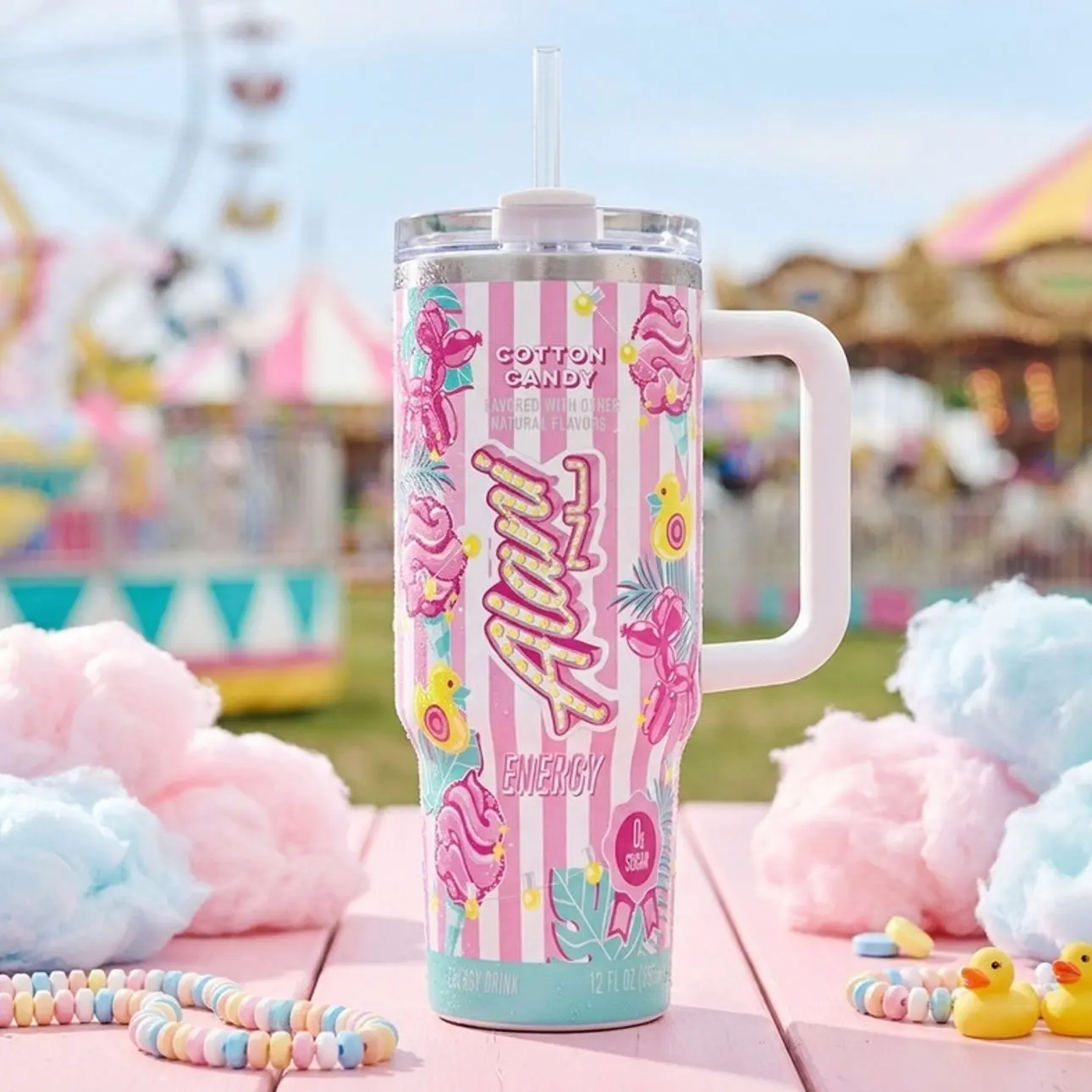 Alani Nu Travel Tumbler, 40oz - COTTON CANDY, Diet Drink Tumbler, Energy Drink Inspired Tumbler, Christmas Gift