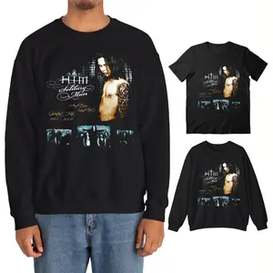 Vtg HIM Band Album Black Short Sleeve T-Shirt Punk Rock Heavy Metal Sweatshirt Vintage Shirt, Heavy Cotton Fabric Menswear Tops