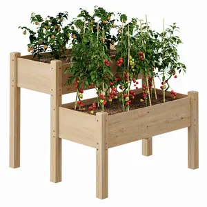 Two-Tier Wooden Raised Garden Bed with Legs, 34" L x 34" W x 29" H Large Elevated Outdoor Planter Box with 8 Drainage Holes, 352 Lbs Capacity for Vegetables, Herbs, Flowers in Backyard, Patio, Deck