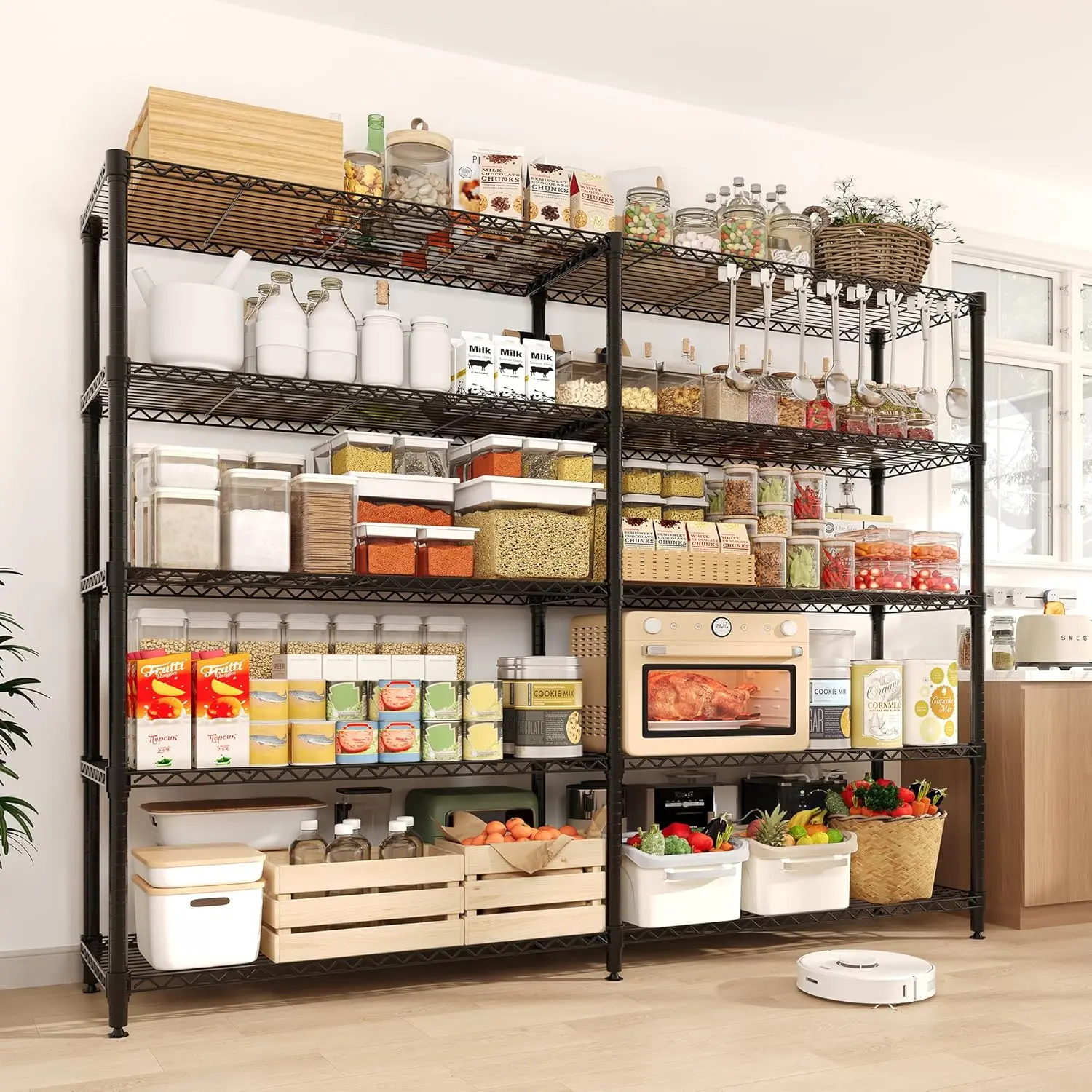 5-Tier Storage Shelves Metal Shelving Unit 15.8" D x 70.8" W x 70.5" H, 1325 LBS Heavy Duty Wire Shelving, l-Shaped Storage Rack with Adjustable Shelf for Home, Pantry & Warehouse