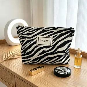 Zebra Leopard Print Makeup Bag, Portable Travel Cosmetic Organizer, Large Capacity Zipper Pouch, Jewelry & Lip Oil Storage, Bathroom Decor