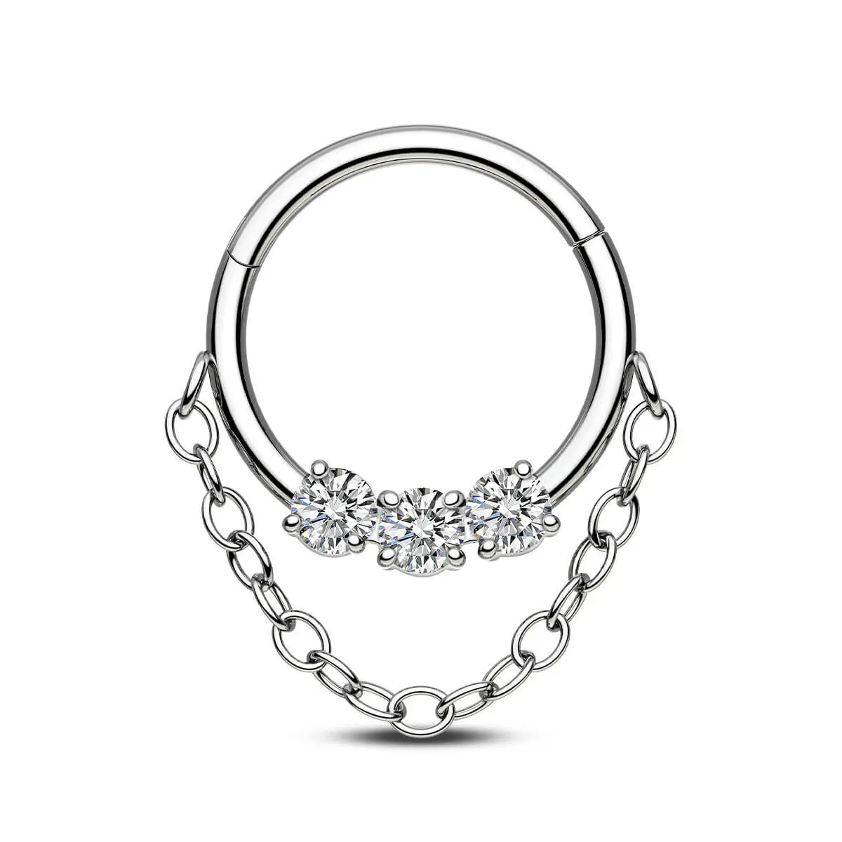 Oufer 16G Clear CZ Chain Dangle Septum Ring