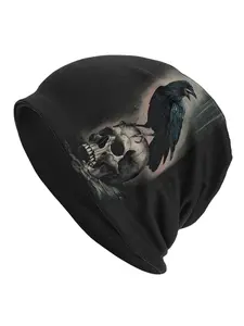BIIHUDU Gothic Raven Skull Beanie Fitted Hat Gothic Raven Bone with Raven Skull Design Unisex Winter Warm Hat for Soft Funky Accessory for Costume Parties Casual Attire