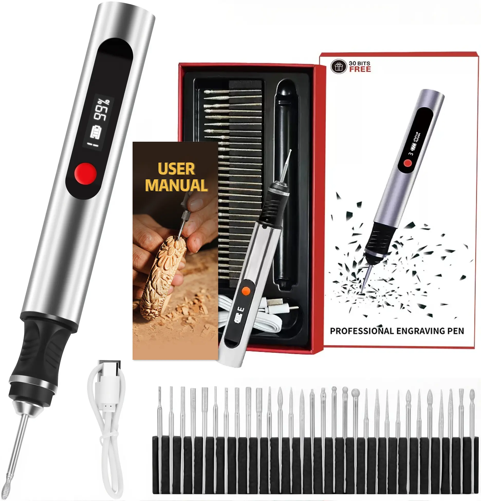Engraving Pen with 30 Free Diamond Bits for Personalized Gifts & Practice Canvases Easy to Use USB-C Fast Charger 3 Speed Settings 8000-21000 RPM Diy Engraver Tool