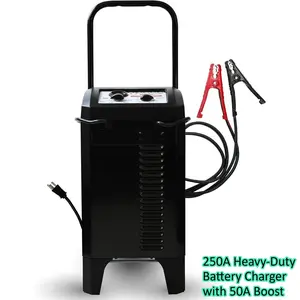 Wheeled Manual 10A Car Battery Charger and 250A Engine Starter, 2-in-1 Solution, 50A Boost, for 12V Power Sport, Automotive, and Marine Batteries