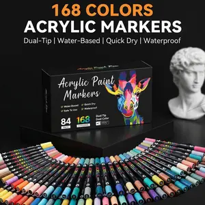 168 Dual Tip Brush Tip Acrylic Paint Pens Markers, Double Headed DifferentColor Art Graffiti