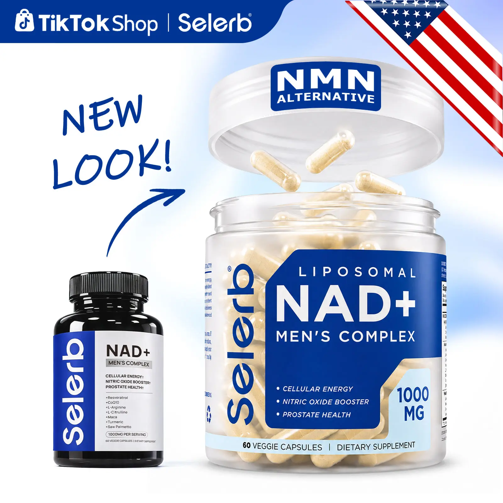 Selerb NAD+ Supplement for Men- Liposomal Complex with Trans-Resveratrol, CoQ10, Maca & Ashwagandha - Supports Cellular Renewal, Energy & Performance - 60 Capsules Dietary Healthcare Vitamins