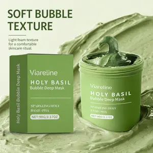 Viareline Holy Basil Bubble Mask, 90g Green Clay-Style Face Mask with PHA, Fresh Clean Skin Feel, Soft Bubble Texture, Easy Weekly Skincare Routine for Women Men