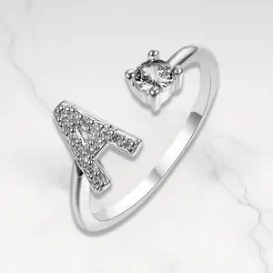 Adjustable Initial Letter Ring with Sparkling Stone