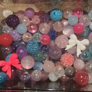 Cotton Candy Party Bead Mix - Colorful Glitter Beads with Bows for Party Decorations