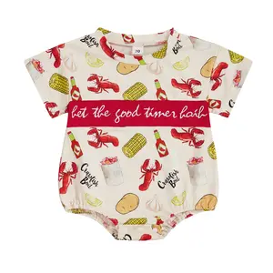 Newborn Baby Boy Girl Crawfish Boil Bubble Romper Outfit Short Sleeve Lobster Onesie Bodysuit Jumpsuit Southern Summer Clothes