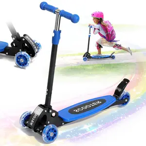 Kick Scooter for Kids 3-7 Age - Three Wheel Light Up Scooters, Lean to Steer,Foldable,Stable Dual Rear Wheels, Adjustable Height, for 3-5,5-7 Year Old Girls Boys Up to 120 Lbs for Christmas Gifts