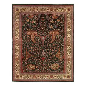 Canvello Green Silkroad Hand Knotted Kashan Design Rug - 12'X16'5''