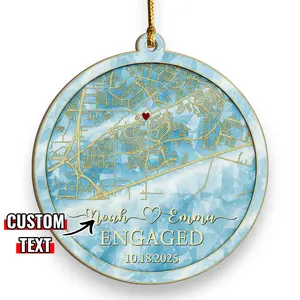 Engaged Ornament 2025, Personalized Engagement Ornament Gift, First Christmas Engaged Ornament, Custom Map Engagement Gift, Wooden Ornament