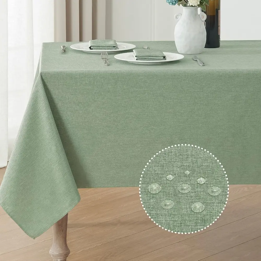Sage Green Elegant Farmhouse Rectangular Tablecloth - 52x70 in Linen Textured, Waterproof, Stain-Resistant, Wrinkle-Free, Easy to Clean Cover for Dining, Tea Table, Buffet Dinners