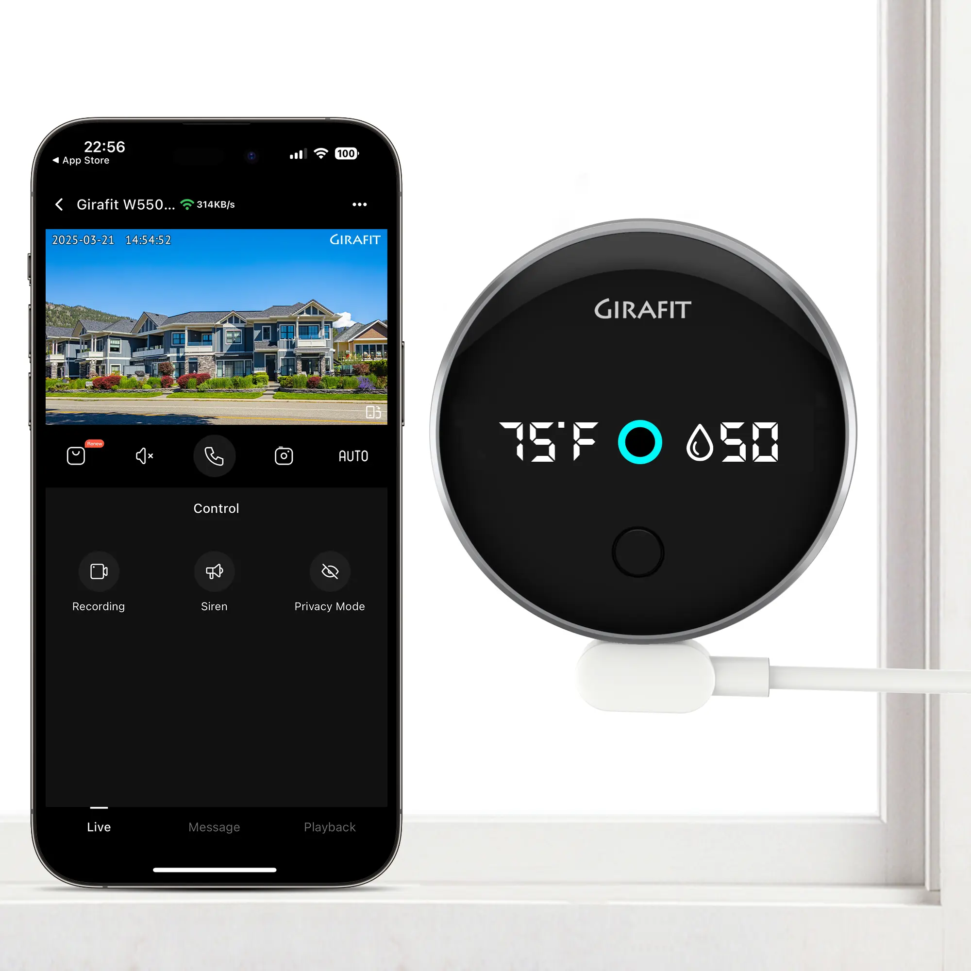 Girafit 5MP 3K Window Camera,2.4GHz & 5GHz Wi-Fi Indoor Security Camera with Thermometer and Hygrometer ChroMax Al Color Night Vision,Person & Motion Detection,24/7 Record