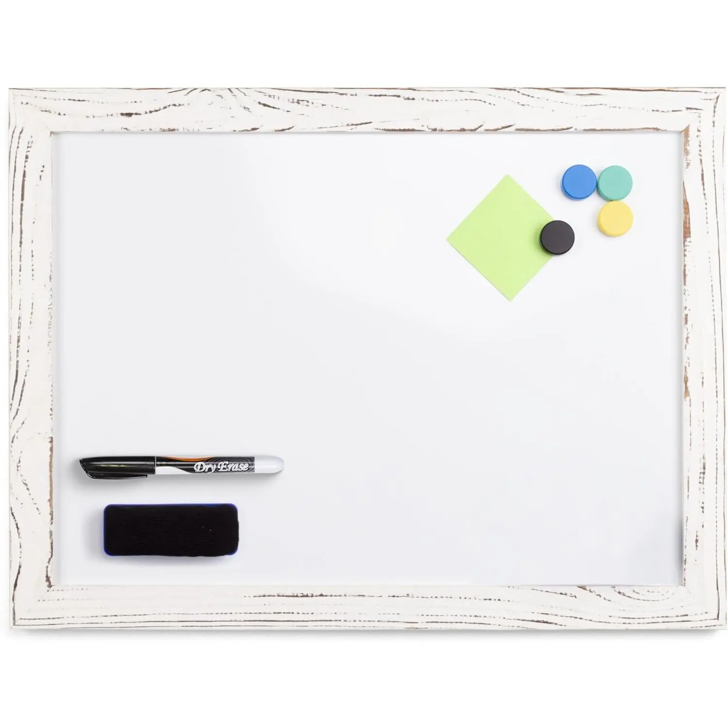 Real Wooden Framed  Dry Erase Whiteboard, 18" X 24", Vertical/Horizontal Wall Mount, Includes Black Marker, Eraser and 4 , by  (Whitewash)