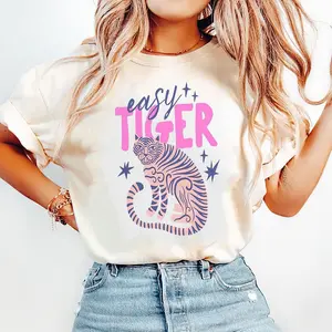 Easy Tiger Retro Graphic Shirt, Vintage Tiger Tee, Trendy Boho Aesthetic Shirt, Cool Women Outfit Gift