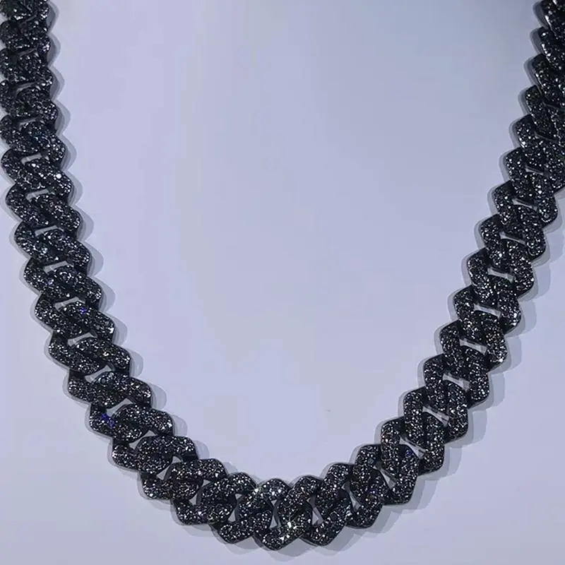 HELLOICE Black 14mm Iced Out Miami Cuban Link Chain 18K Black Gold Plated 5A CZ Chain