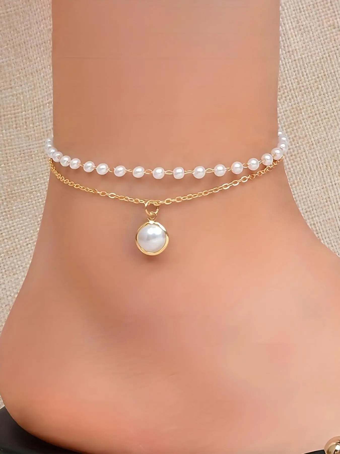 Women's Elegant Faux Pearl Decorated Dainty Layered Anklet, Exquisite Trendy Anklet, Fashionable Body Jewelry for Women & Girls, Elegant Accessory