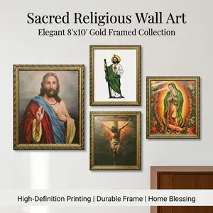8x10 Religious Photo Frame with 4 Assorted Divine Designs, Gold Finished PS Picture Frame for Wall or Tabletop Decor, Catholic Christian Icons for Home Altar and Gifts (Random Style)