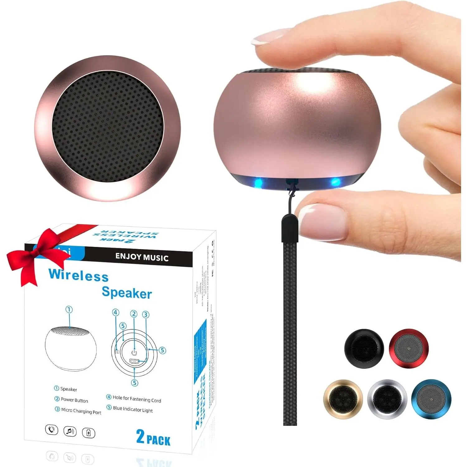 Portable Mini Speaker, Bluetooth Tiny Speaker,Wireless Micro Speaker for Phone/PC/Tablet, Rechargeable Battery, Built-in Microphone, Pink