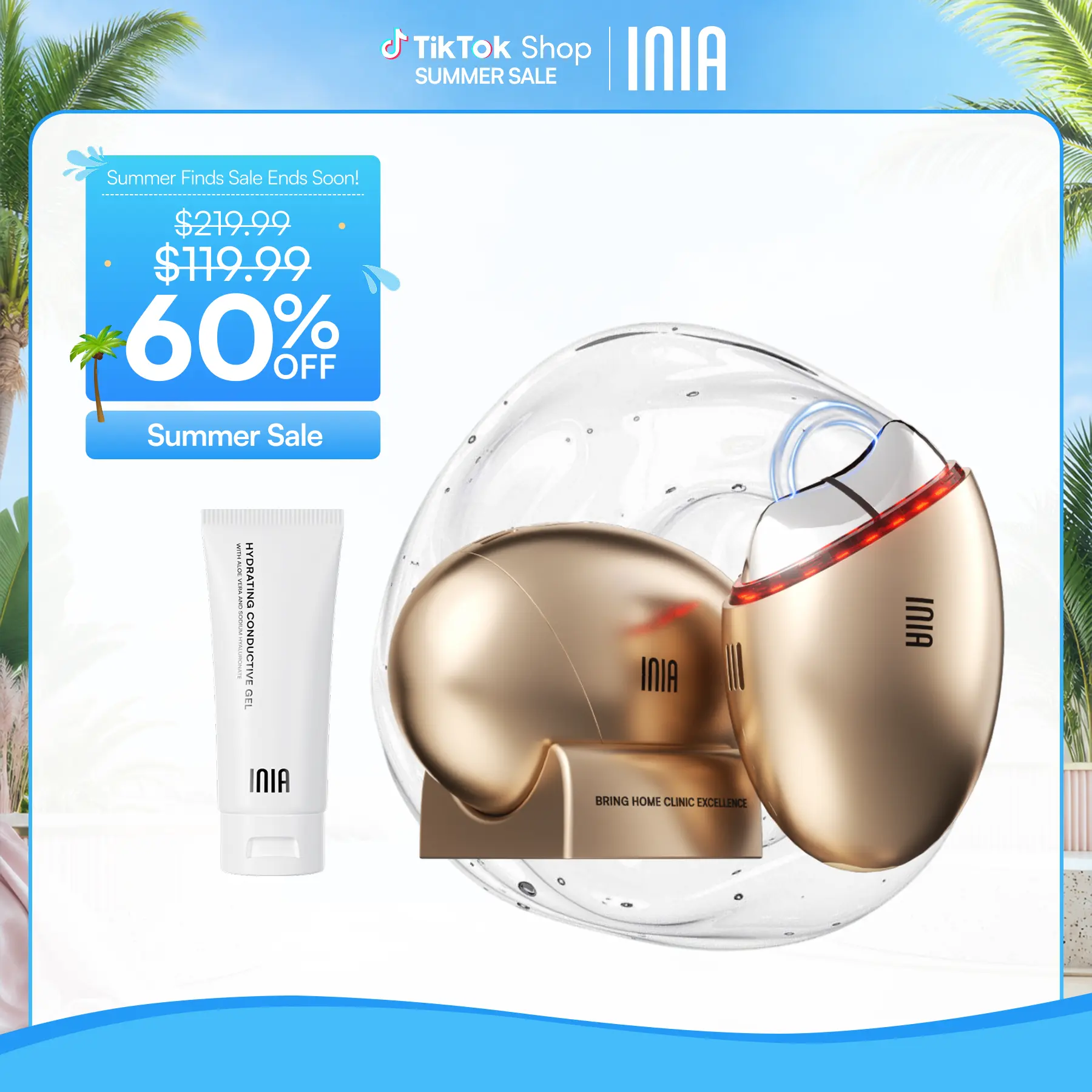 INIA GLACE Microcurrent Lymphatic Drainage Beauty Device | EMS Microcurrent-Activated Deep Drainage with Red & Blue Light, Thermal & Cryo Therapy for Instant De-Puff, Snatched Lift, Face & Neck Sculpting, Summer Beauty Gift Ideas