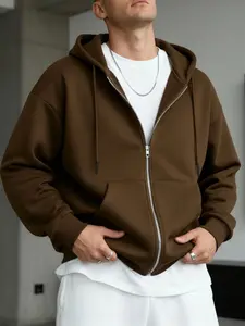 Daily Commute Men's Zip-Up Hoodie: Soft Warm & Comfortable, Minimalist Oversized Style, Features Brown/Gray/Black Options, Full-Zip Closure, Drawstring Hood, Kangaroo Pockets & Relaxed Fit. Perfect For Spring-Autumn Daily Commutes