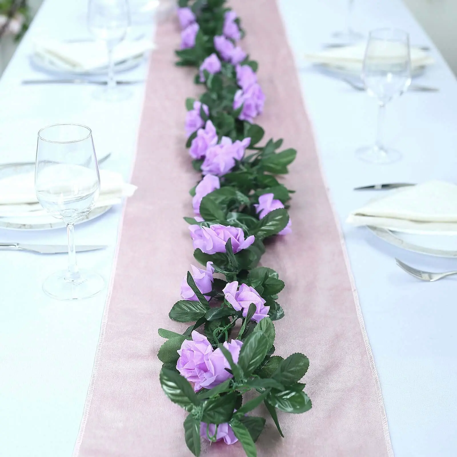 6ft Long UV-Protected Lavender Lilac Artificial Silk Rose Garland - Adjustable Glued-Head Rose Vine, Decorative Floral Decor for Home, Wedding, Garden Supplies