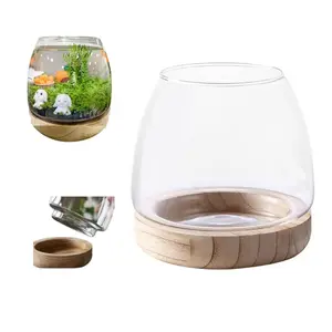 YOOYOO Glass Round Fish Tank, Betta Fish Bowl, Goldfish Bubble Bowl, Indoor Pot for Plants, Hydroponic Plant Aquarium Fishbowl Detachable Base, Mini Terrarium Flower Vase, Centerpieces Desktop Decor