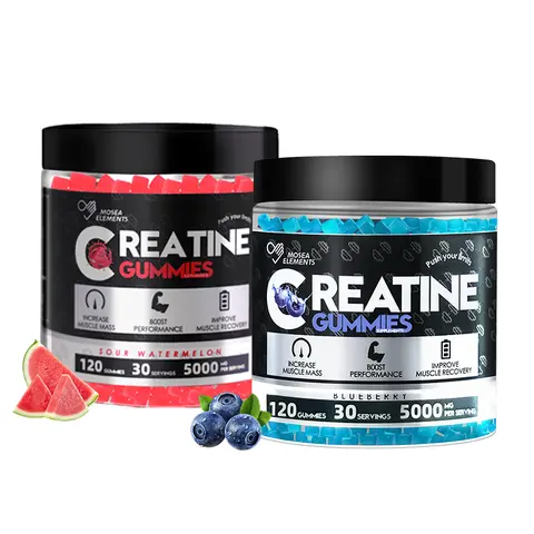 MOSEA ELEMENTS Pure Creatine Monohydrate Gummies for Adults - 5g (5000mg) Sugar-Free Chewable Dietary Fitness Supplements, 120 Count Pre-Workout Muscle Growth Support, Watermelon & Fruit Flavors, Prop 65 Safe