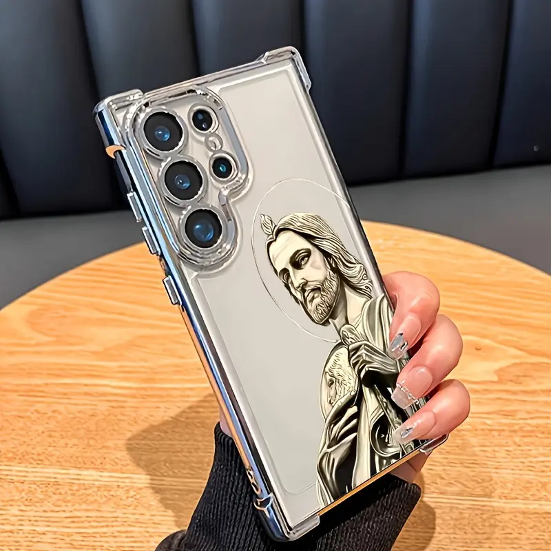 Phone Case Compatible with Samsung Galaxy S23 Ultra S24 Plus S25 S22+ FE Edge Divine Figure Portrait  Pattern Four Corners Reinforced Shockproof Transparent Soft Silicone Cover