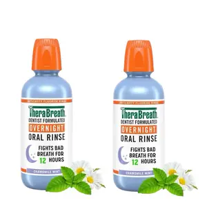 TheraBreath Chamomile Mint Flavor Overnight Mouthwash, Alcohol Free, 16 fl oz (2 ct) for Oral Health