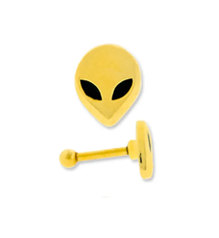16G Gold PVD Alien Tragus - Cartilage Barbell