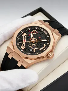 Men's Quartz Watch with Silicone Strap, Hollow 12-Sided Dial, Night Glow Business Calendar Wristwatch, Luminous Analog Watch, Suitable for All Occasions