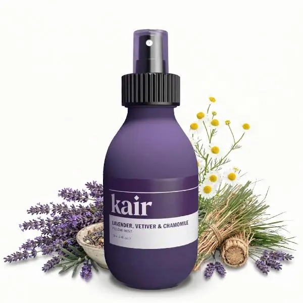 Kair Pillow Spray Mist - Lavender, Vetiver & Chamomile | Natural Aromatherapy Pillow Mist, 3.4 Fl Oz Refillable Glass Bottle, 100% Pure Essential Oils, Vegan Cruelty-Free, Calming Relaxing Scent