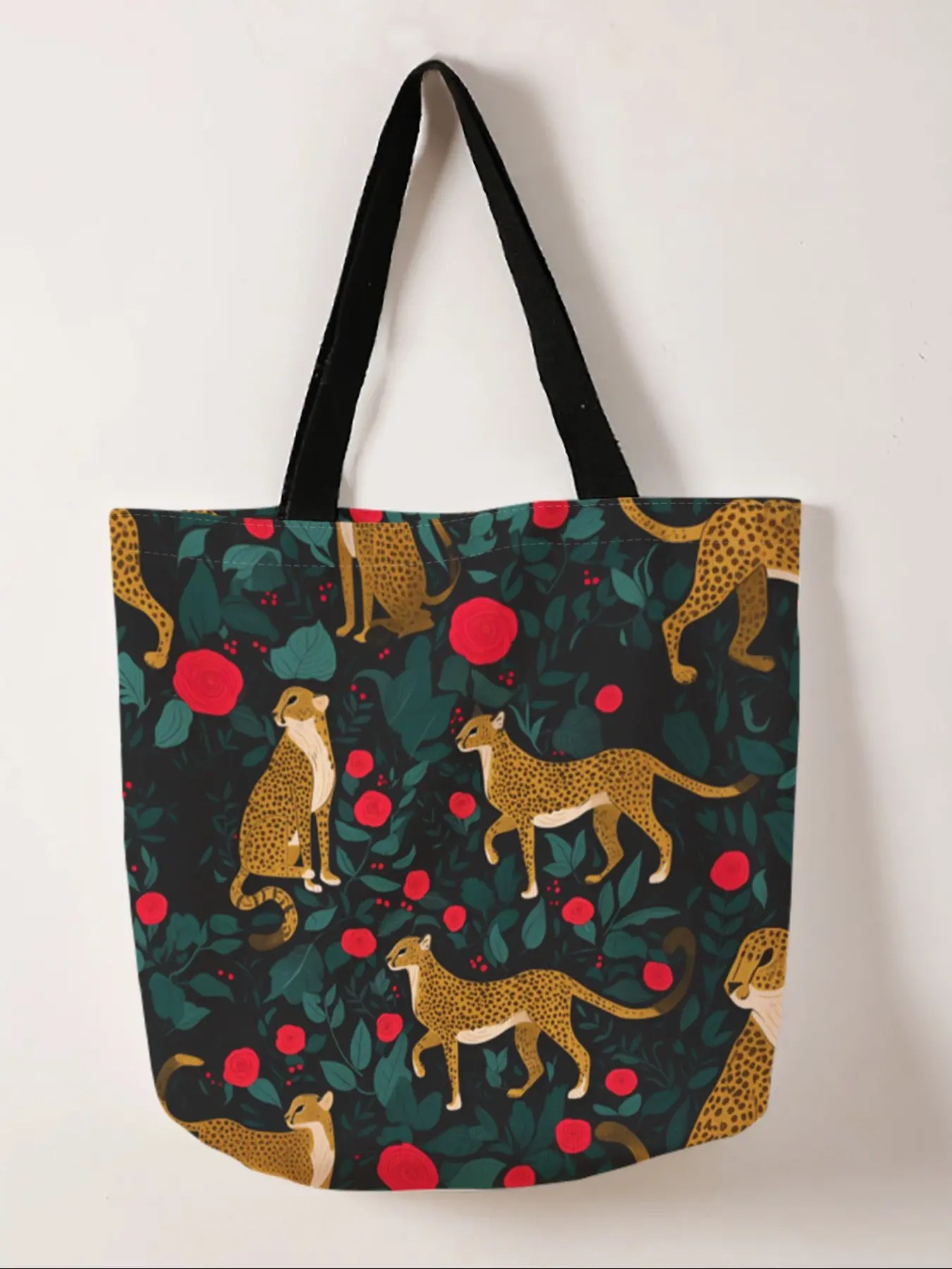 Cheetah Print Casual Bag, Fashionable Shopping Bag, Reusable Shopping Bags, Tote Bag, Storage Bag, Suitable for Travel, Tourism, Business Trips, All Seasons Use