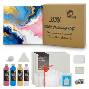 PRANIO Fluid Art High Flow Acrylic Paint Set 260ml for Cell Marble Hydro Dip Effects DIY Art Painting Kit with Tools Ideal for Beginners Artists Diy Art Design Art Craft Supplies