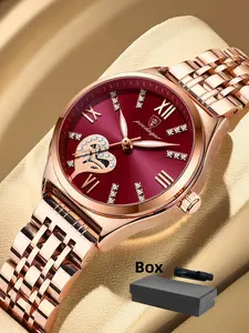 Women's Rhinestone Decorated Heart Design Quartz Watch, Rhinestone Embellished Watch, Waterproof Luminous Analog Watch for Women & Girls, All-match Watch for Birthday Gift without Box