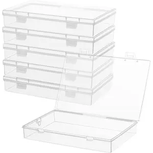 Small Plastic Containers with Lids 6 Packs, 7.2'' × 4.6'' × 1.3'' Small Plastic Boxes Rectangular, Crayon Boxes Craft Box Containers for Craft Supplies Bead