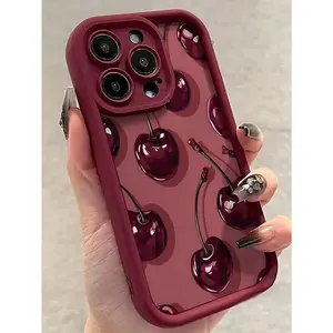 A stylish deep red cherry pattern soft TPU shockproof anti-drop full-coverage phone case, compatible with iPhone 17/16/15/14/13/12/11/x/xs/xsmax, a gift for friends, family, and yourself.