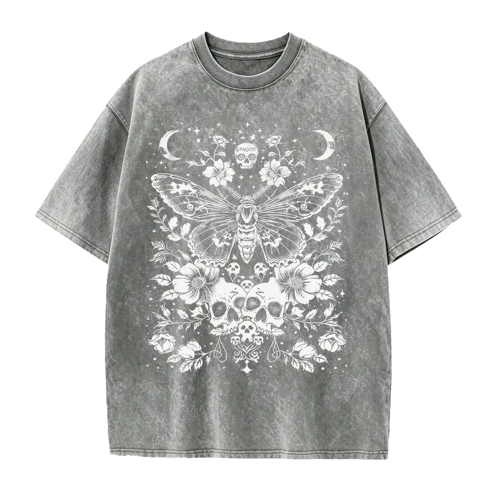 Women's Gothic Death's Head Moth Graphic T-Shirt - Smooth, Seamless, Solid, Casual Witchy Floral Skull Dark Romance Tee