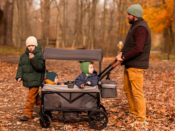 HARPPA Foldable 2 Seater Baby Stroller Wagon with Canopy & Mosquito Net, Stroller with Cup Holders & Stroage, All-Terrain Wheels, Adjustable Handle, For Outdoor & Beach, Baby Items